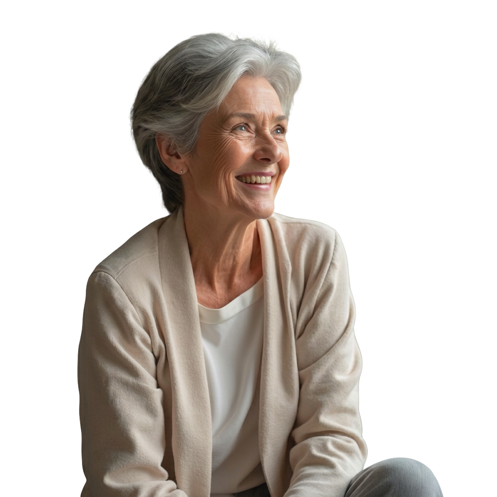 Mulher madura sorrindo representando a fase da menopausa